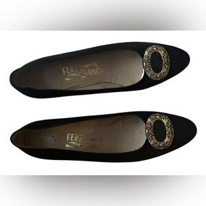 Salvatore Ferragamo Black Velvet Low Heel